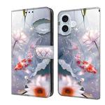 For iPhone 16 Plus Crystal Painted Leather Phone case(Koi)