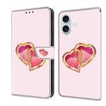 For iPhone 16 Crystal Painted Leather Phone case(Love Peach)