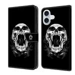 For iPhone 16 Crystal Painted Leather Phone case(Skull)