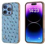 For iPhone 16 Pro ABEEL Electroplating Frame Genuine Leather Ostrich Texture Phone Case(Dark Blue)