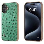 For iPhone 16 Plus ABEEL Electroplating Frame Genuine Leather Ostrich Texture Phone Case(Green)