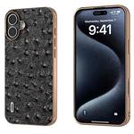 For iPhone 16 Plus ABEEL Electroplating Frame Genuine Leather Ostrich Texture Phone Case(Black)