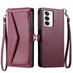 For OPPO Reno12 5G Global Wallet Multi-card Slot Leather Phone Case with Lanyard(Wine Red)