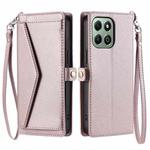 For Honor X6b / X6a Wallet Multi-card Slot Leather Phone Case with Lanyard(Rose Gold)