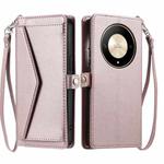 For Honor X9b / 50 Wallet Multi-card Slot Leather Phone Case with Lanyard(Rose Gold)