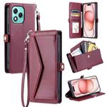For Honor 400 Lite Wallet Multi-card Slot Leather Phone Case with Lanyard(Wine Red)