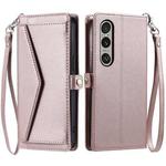 For Sony Xperia 1 VI Wallet Multi-card Slot Leather Phone Case with Lanyard(Rose Gold)