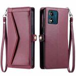 For Motorola Moto E13 Wallet Multi-card Slot Leather Phone Case with Lanyard(Wine Red)