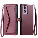 For Motorola Moto E14 / G24 / G04 Wallet Multi-card Slot Leather Phone Case with Lanyard(Wine Red)