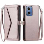 For Motorola Moto G34 Wallet Multi-card Slot Leather Phone Case with Lanyard(Rose Gold)