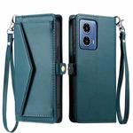 For Motorola Moto G34 Wallet Multi-card Slot Leather Phone Case with Lanyard(Green)