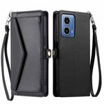 For Motorola Moto G34 Wallet Multi-card Slot Leather Phone Case with Lanyard(Black)