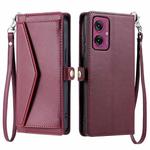 For Motorola Moto G55 Wallet Multi-card Slot Leather Phone Case with Lanyard(Wine Red)