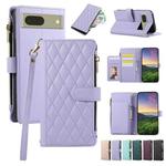 For Google Pixel 7 Rhombic Zipper Wallet Leather Phone Case(Purple)