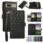 For Google Pixel 7 Rhombic Zipper Wallet Leather Phone Case(Black)