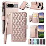 For Google Pixel 8 Rhombic Zipper Wallet Leather Phone Case(Rose Gold)