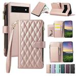 For Google Pixel 6 Rhombic Zipper Wallet Leather Phone Case(Rose Gold)