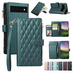 For Google Pixel 6 Rhombic Zipper Wallet Leather Phone Case(Green)