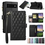 For Google Pixel 6 Rhombic Zipper Wallet Leather Phone Case(Black)