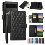 For Google Pixel 6 Pro Rhombic Zipper Wallet Leather Phone Case(Black)