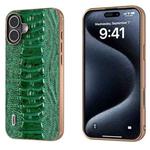 For iPhone 16 Plus ABEEL Electroplating Frame Genuine Leather Weilai Series Phone Case(Green)