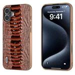 For iPhone 16 Plus ABEEL Electroplating Frame Genuine Leather Weilai Series Phone Case(Coffee)