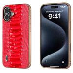 For iPhone 16 Plus ABEEL Electroplating Frame Genuine Leather Weilai Series Phone Case(Red)