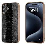 For iPhone 16 Plus ABEEL Electroplating Frame Genuine Leather Weilai Series Phone Case(Black)