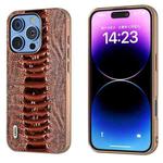 For iPhone 16 Pro Max ABEEL Electroplating Frame Genuine Leather Weilai Series Phone Case(Coffee)