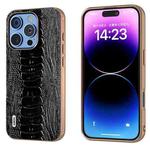 For iPhone 16 Pro Max ABEEL Electroplating Frame Genuine Leather Weilai Series Phone Case(Black)