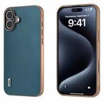 For iPhone 16 Plus ABEEL Electroplating Frame Genuine Leather Xiaoya Series Phone Case(Dark Green)