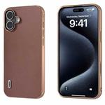 For iPhone 16 Plus ABEEL Electroplating Frame Genuine Leather Xiaoya Series Phone Case(Coffee)