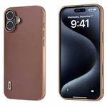 For iPhone 16 ABEEL Electroplating Frame Genuine Leather Xiaoya Series Phone Case(Coffee)