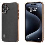 For iPhone 16 ABEEL Electroplating Frame Genuine Leather Xiaoya Series Phone Case(Black)