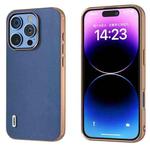 For iPhone 16 Pro Max ABEEL Electroplating Frame Genuine Leather Xiaoya Series Phone Case(Blue)