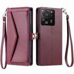 For Xiaomi 13T / 13T Pro Wallet Multi-card Slot Leather Phone Case with Lanyard(Wine Red)