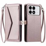 For Xiaomi Poco F6 Pro Wallet Multi-card Slot Leather Phone Case with Lanyard(Rose Gold)