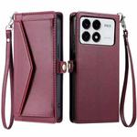 For Xiaomi Poco F6 Pro Wallet Multi-card Slot Leather Phone Case with Lanyard(Wine Red)