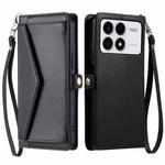 For Xiaomi Poco F6 Pro Wallet Multi-card Slot Leather Phone Case with Lanyard(Black)