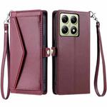 For Xiaomi 14T Wallet Multi-card Slot Leather Phone Case with Lanyard(Wine Red)