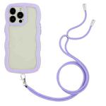 For iPhone 16 Pro Max Candy Color Wave TPU Clear PC Phone Case with Lanyard(Purple)