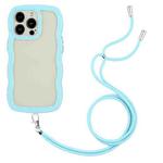 For iPhone 16 Pro Candy Color Wave TPU Clear PC Phone Case with Lanyard(Blue)