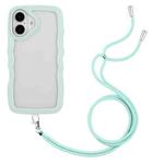 For iPhone 16 Plus Candy Color Wave TPU Clear PC Phone Case with Lanyard(Green)