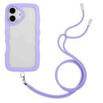 For iPhone 16 Plus Candy Color Wave TPU Clear PC Phone Case with Lanyard(Purple)