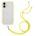 For iPhone 16 Plus Candy Color Wave TPU Clear PC Phone Case with Lanyard(Yellow)