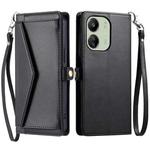 For Redmi 13C 4G / 5G Wallet Multi-card Slot Leather Phone Case with Lanyard(Black)