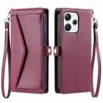 For Redmi 12 5G / 12 4G Wallet Multi-card Slot Leather Phone Case with Lanyard(Wine Red)