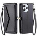 For Redmi 12 5G / 12 4G Wallet Multi-card Slot Leather Phone Case with Lanyard(Black)