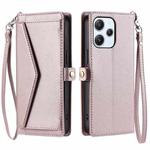 For Redmi Note 12R Wallet Multi-card Slot Leather Phone Case with Lanyard(Rose Gold)