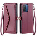 For Redmi 11A 4G Global Wallet Multi-card Slot Leather Phone Case with Lanyard(Wine Red)